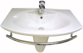 Shires Parisi 1 faucet hole basin with semi-pedestal and towel rail.