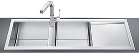 Smeg Sinks 2.0 Bowl Stainless Steel Inset Kitchen Sink, Right Hand Drainer.