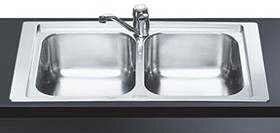 Smeg Sinks 2.0 Bowl Stainless Steel Low Profile Inset Kitchen Sink.