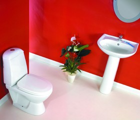 Thames Modern Comet four piece bathroom suite with 1 faucet hole basin.