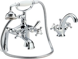 Hudson Reed Jade Basin & Bath Shower Mixer Faucet Set With Cross Heads.