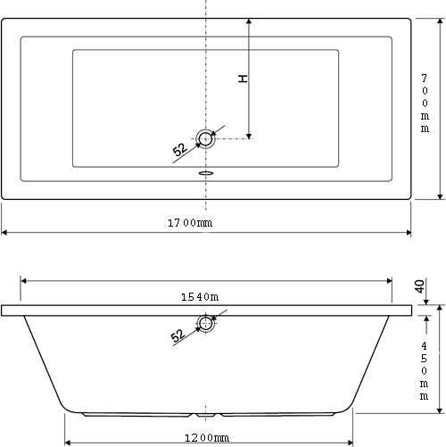 Additional image for Double Ended Bath.  1700x700mm.