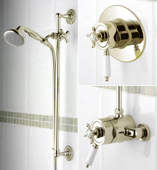 Additional image for Traditional Thermostatic Shower Valve And Slide Rail, Gold.