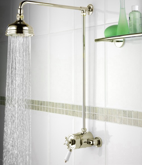 Additional image for Traditional Thermostatic Shower Valve And Rigid Riser, Gold.