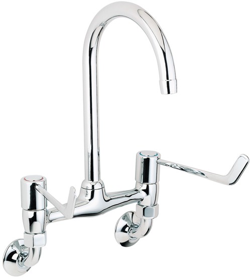 Additional image for Lever Bridge Sink Faucet, 6" Long Handles, Wall Mounted.