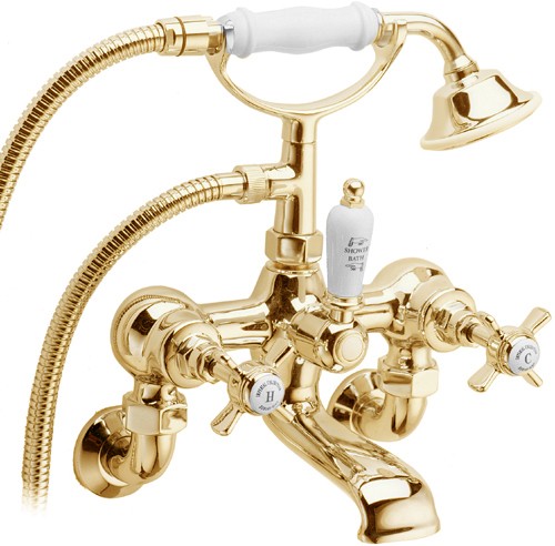 Additional image for Wall Mounted Bath Shower Mixer Faucet With Shower Kit (Gold).