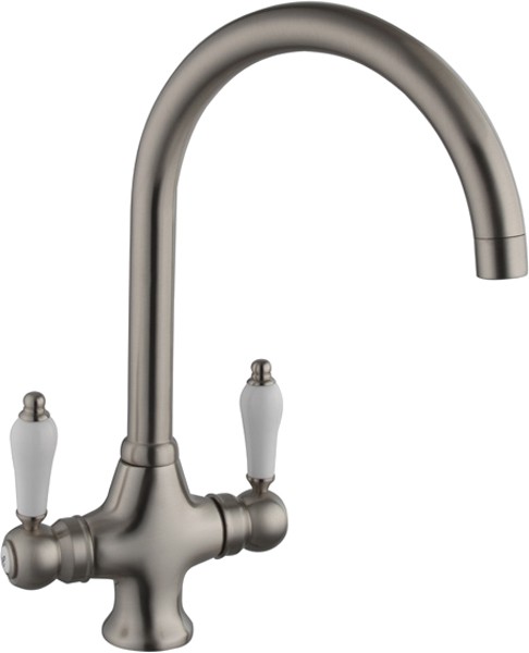 Additional image for Evie Kitchen Faucet With Twin Lever Controls (Brushed Steel).