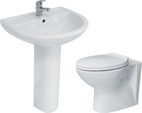 Additional image for 3 Piece Bathroom Suite With Back To Wall Toilet, Basin & Pedestal.