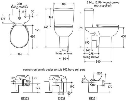 Additional image for Close Coupled Toilet, Push Cistern, Fittings & Seat.