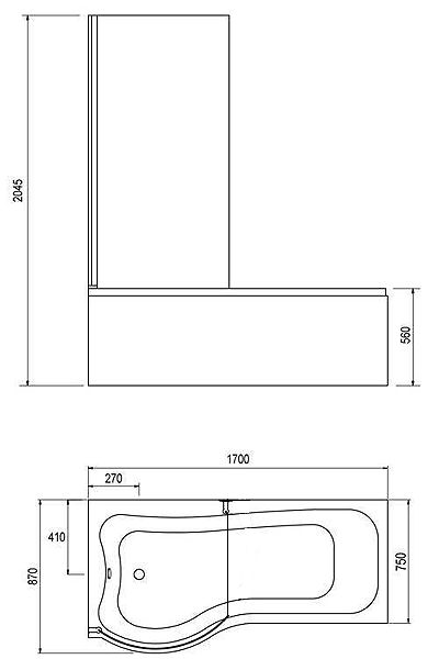 Additional image for Complete Shower Bath With Screen & Door (Left Hand). 1700x750mm.
