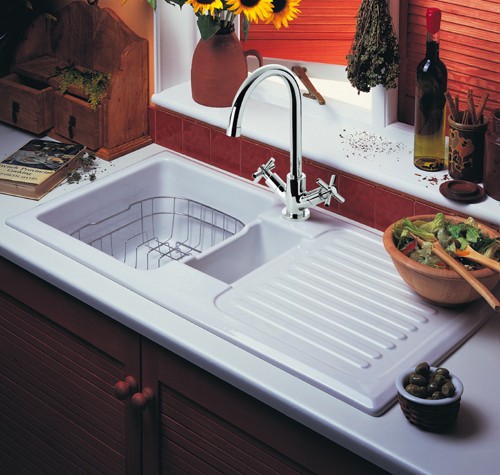 Additional image for 1.5 Bowl Ceramic Kitchen Sink, Right Hand Drainer.