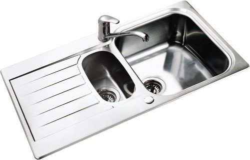 Additional image for Seattle 1.5 bowl stainless steel kitchen sink. Reversible.