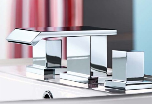 Additional image for 3 Faucet Hole Waterfall Basin Mixer Faucet With Click-Clack Waste (Chrome).