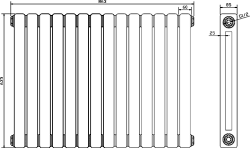 Additional image for Peony Double Radiator. 5108 BTU (Anthracite). 863x635mm.