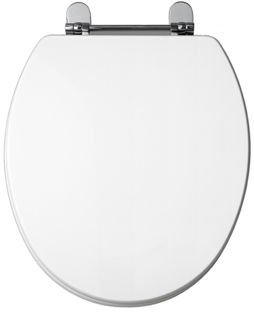 Additional image for White gloss modern toilet seat with chrome hinges.