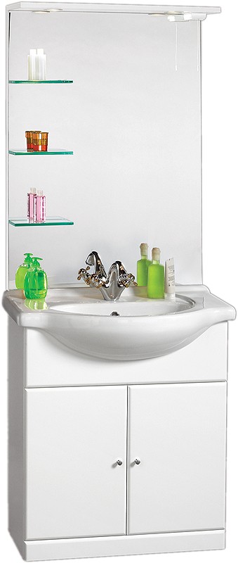 Additional image for 750mm Contour Vanity Unit with ceramic basin, mirror and shelves.