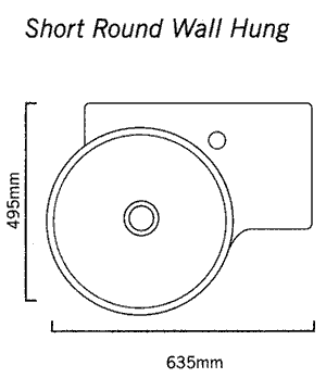 Additional image for 1 Faucet Hole Round Wall Hung Basin With Shelf Unit. 635 x 490mm.