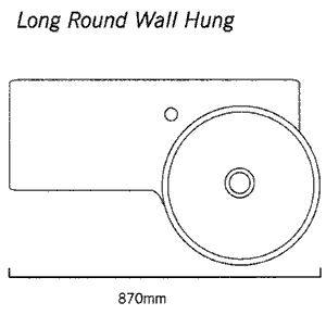 Additional image for 1 Faucet Hole Long Round Wall Hung Basin. 875 x 495mm.
