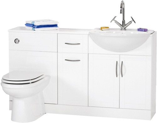 Additional image for Deluxe white bathroom furniture suite, right handed. 1420mm.
