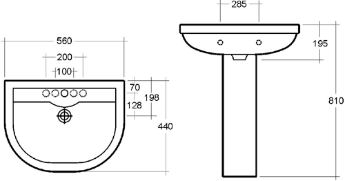 Additional image for 4 Piece Bathroom Suite With 2 Faucet Hole Basin.