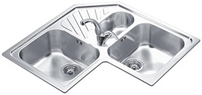 Additional image for 2.5 Bowl Stainless Steel Corner Inset Kitchen Sink.