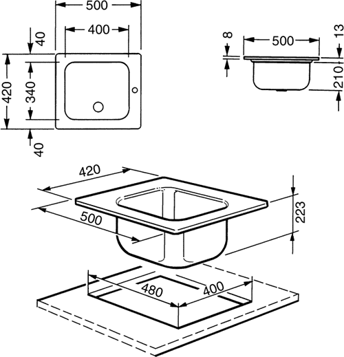 Additional image for 1.0 Bowl Rectangular Stainless Steel Single Inset Sink.