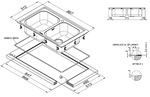 Additional image for 2.0 Bowl Stainless Steel Flush Fit Inset Kitchen Sink.