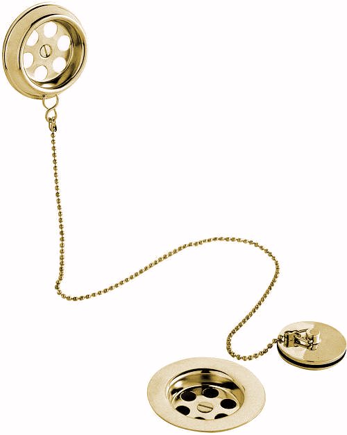 Additional image for Brass bath retainer waste with ball chain (Gold)