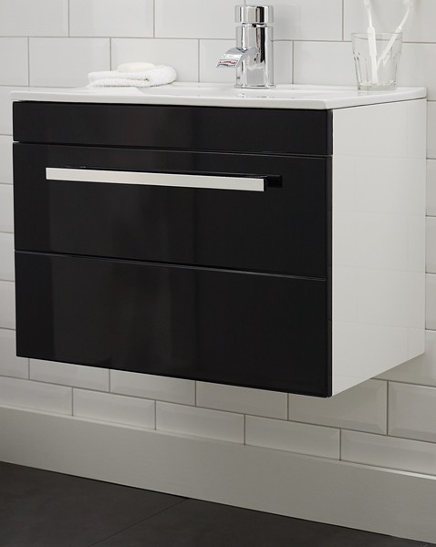 Additional image for Wall Hung Vanity Unit With Drawer & Basin (Black). 600x450mm.