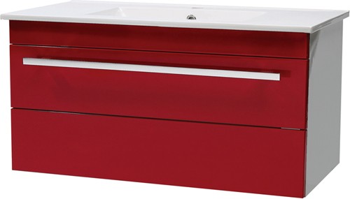 Additional image for Wall Hung Vanity Unit With Drawer & Basin (Red). 800x450mm.