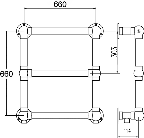 Additional image for Empress heated towel rail (chrome). 660x660mm. 850 BTU.