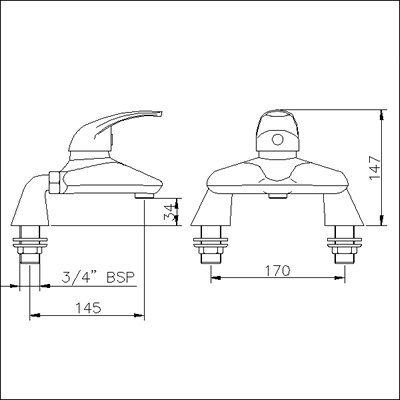 Additional image for Single lever deck mounted bath filler.