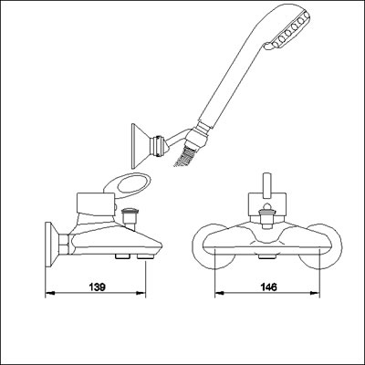 Additional image for Single lever wall mounted bath shower mixer.