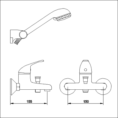 Additional image for Wall mounted bath shower mixer with shower handset and hose.