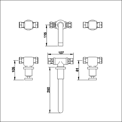 Additional image for 3 Faucet hole wall mounted bath filler.