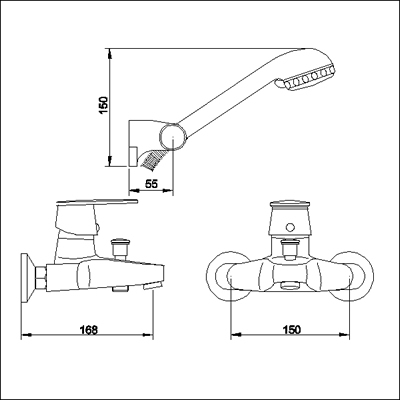 Additional image for Single lever wall mounted bath shower mixer.