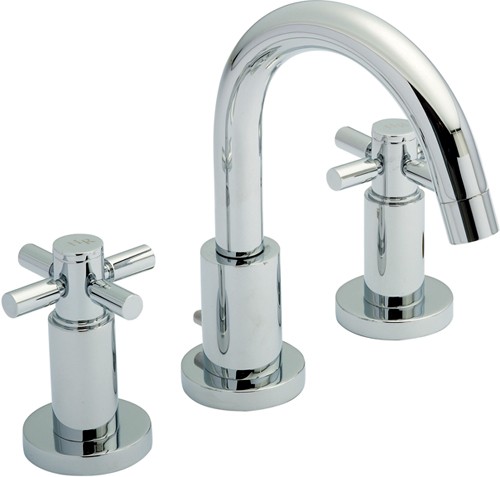 Additional image for 3 Faucet Hole Basin Faucet With Small Spout & Cross Handles.