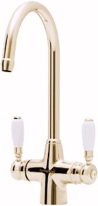 Astracast Springflow Colonial Water Filter Kitchen Faucet in gold.