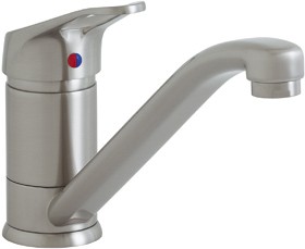Astracast Single Lever Finesse monoblock kitchen faucet in brushed steel.