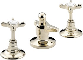 Bristan 1901 Three Hole Bidet Mixer Faucet & Pop Up Waste, Gold Plated.