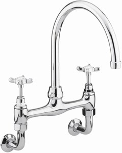 Bristan 1901 Wall Mounted Bridge Sink Mixer Faucet, Chrome Plated.