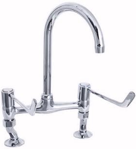 Deva Lever Action Lever Bridge Sink Faucet, Adjustable centers, 6" Long Handles.