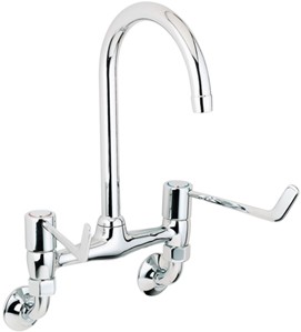 Deva Lever Action Lever Bridge Sink Faucet, 6" Long Handles, Wall Mounted.