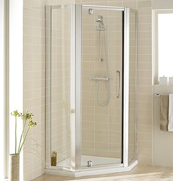 Lakes Classic Pentagon Semi-Frameless Enclosure, Pivot Door & Tray (Silver).