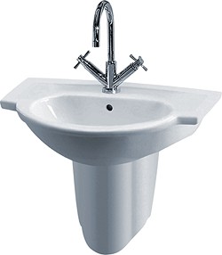 Crown Ceramics Linton 600mm Wall Hung Basin & Semi Pedestal (1 Faucet Hole).