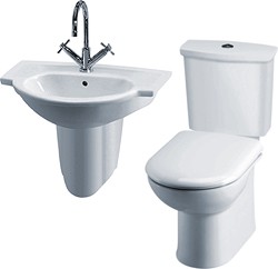 Crown Ceramics Linton 4 Piece Suite, Toilet, Seat, Basin & Semi Pedestal.