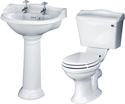 Crown Ceramics Ryther 4 Piece Bathroom Suite With 600mm Basin (2 Faucet Holes).