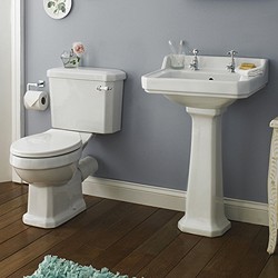 Crown Ceramics Carlton 4 Piece Bathroom Suite, 600mm Basin (2 Faucet Holes).