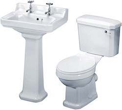 Crown Ceramics Carlton 4 Piece Bathroom Suite, 560mm Basin (2 Faucet Holes).