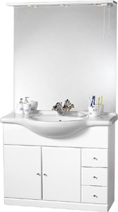 daVinci 1050mm Contour Vanity Unit with ceramic basin, mirror and lights.